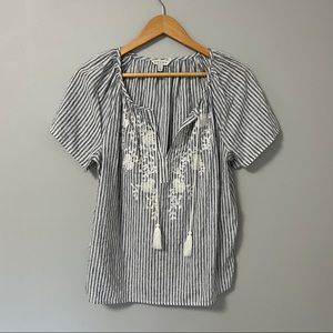 Women’s Light Blouse Grey Stripes Floral Small